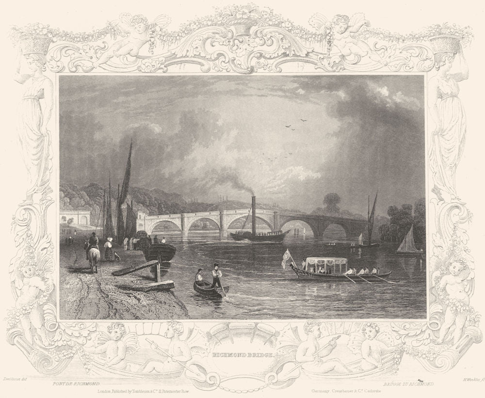 SURREY. Richmond Bridge. (Tombleson) 1830 old antique vintage print picture